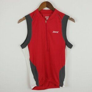 Zoot Men's Small Red Gray 1/4 Zip Performance Sleeveless Cycling Jersey